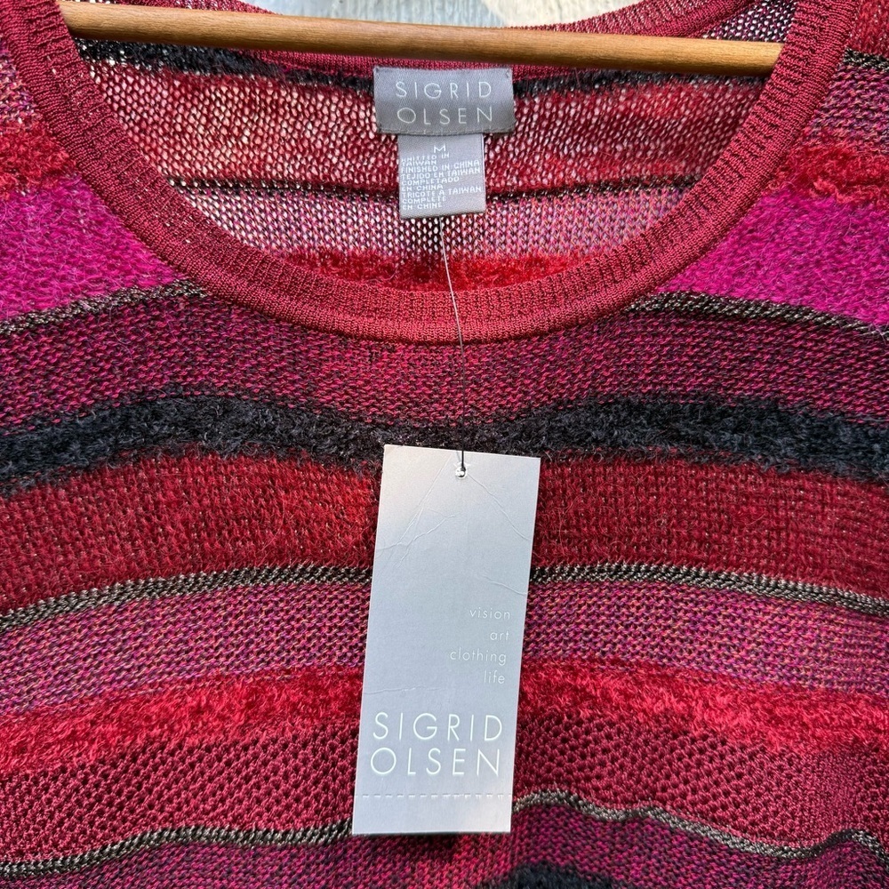 NWT Sigrid Olsen Women’s Autumn Striped Knit Red Sweater Pullover 3/4 Sleeve M - Picture 5 of 7